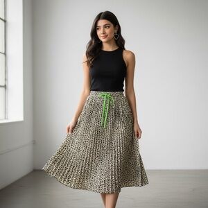 🌻Wild Fable Pleated Leopard Animal Print Drawstring Midi Skirt Size Large